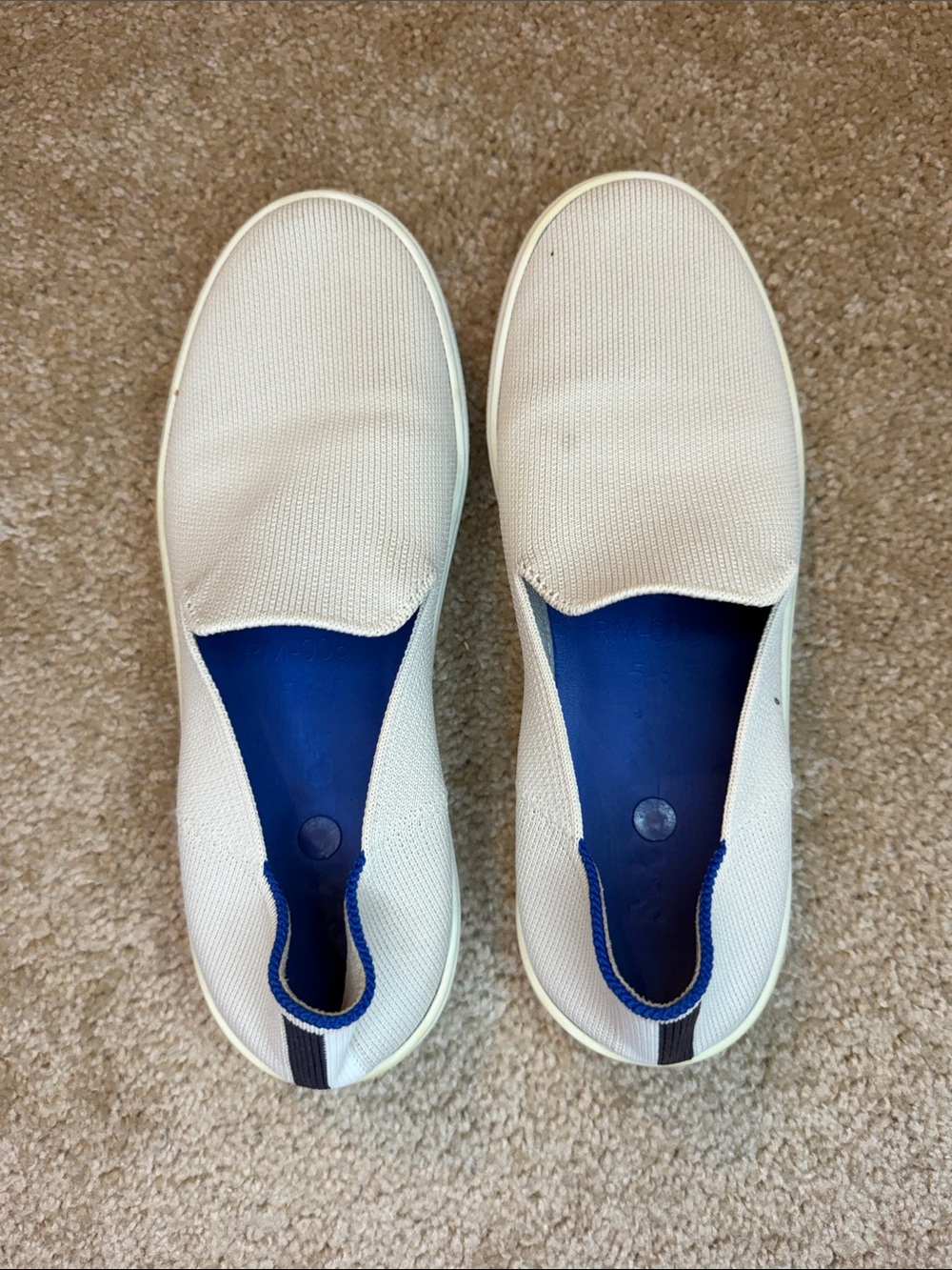 Rothy's White Slip-On Loafers with Blue Insole